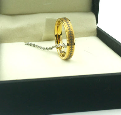 Tungsten 4mm Golden Ring With Baseball Stitching