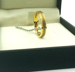Tungsten 4mm Golden Ring With Baseball Stitching