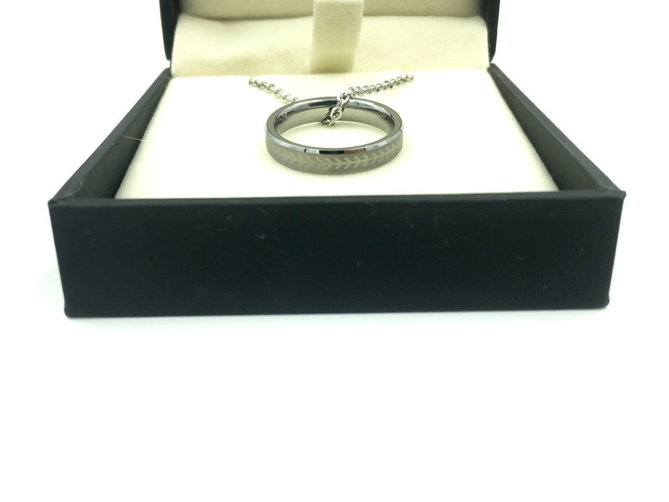 Tungsten 4mm Silver Ring with Baseball Stitching