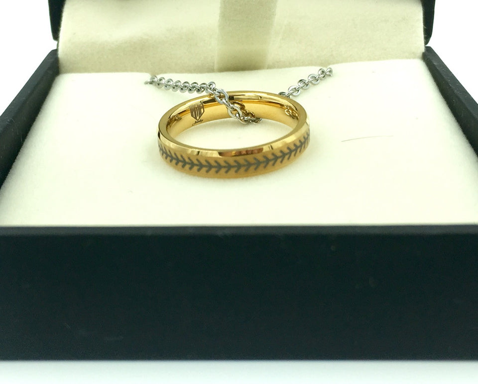 Tungsten 4mm Golden Ring With Baseball Stitching