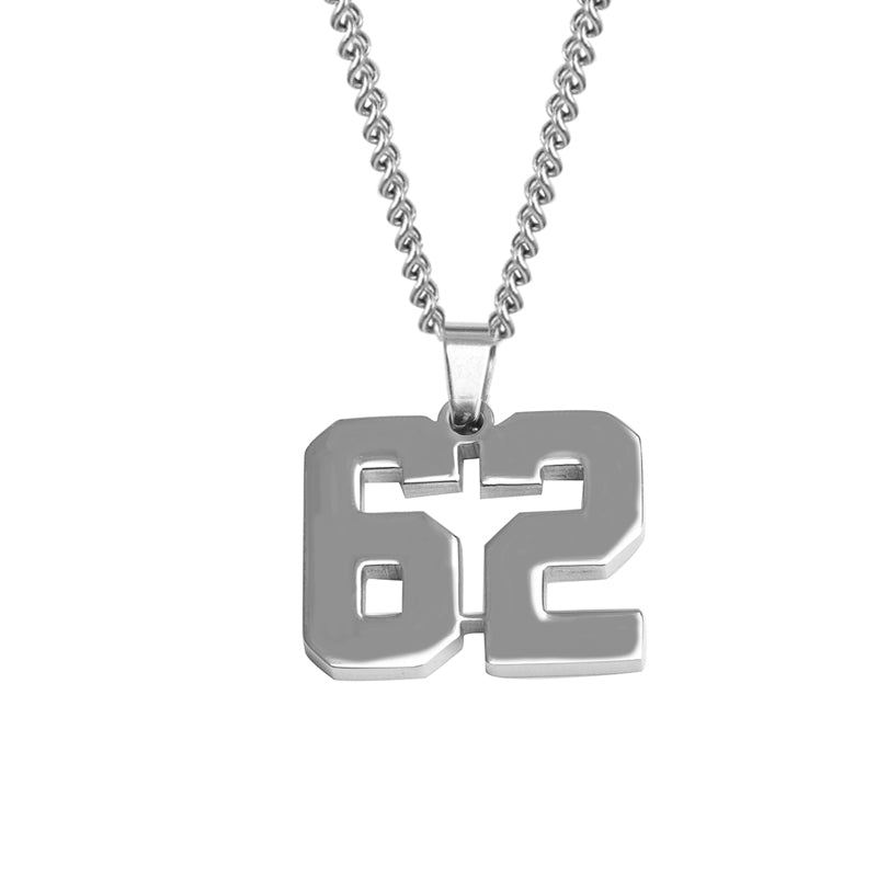 Stainless Jersey Number Pendant with Chain Necklace
