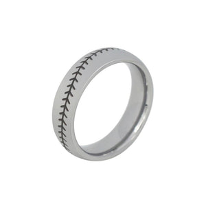 Tungsten 6mm Stainless Ring With Baseball Stitching