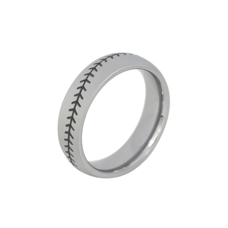 Tungsten 6mm Stainless Ring With Baseball Stitching