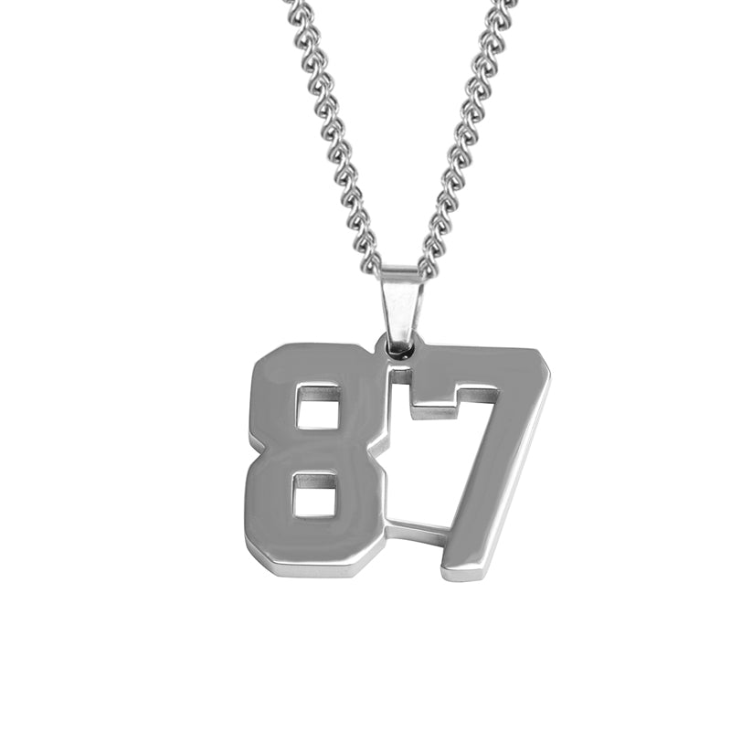 Stainless Jersey Number Pendant with Chain Necklace
