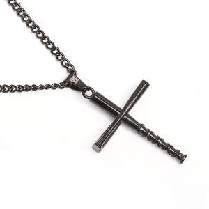 Black Stacked Bat Pendant and Black Chain