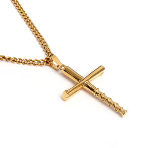 Golden Stacked Bat Cross Pendant with Chain