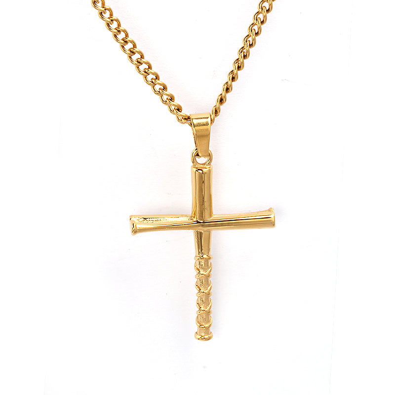Golden Stacked Bat Cross Pendant with Chain