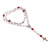 Baseball White and Red Turquoise Stone Rosary Necklace