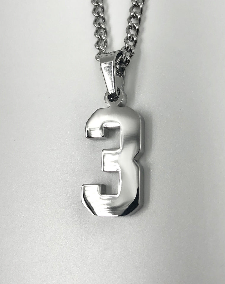 Stainless Jersey Number Pendant with Chain Necklace