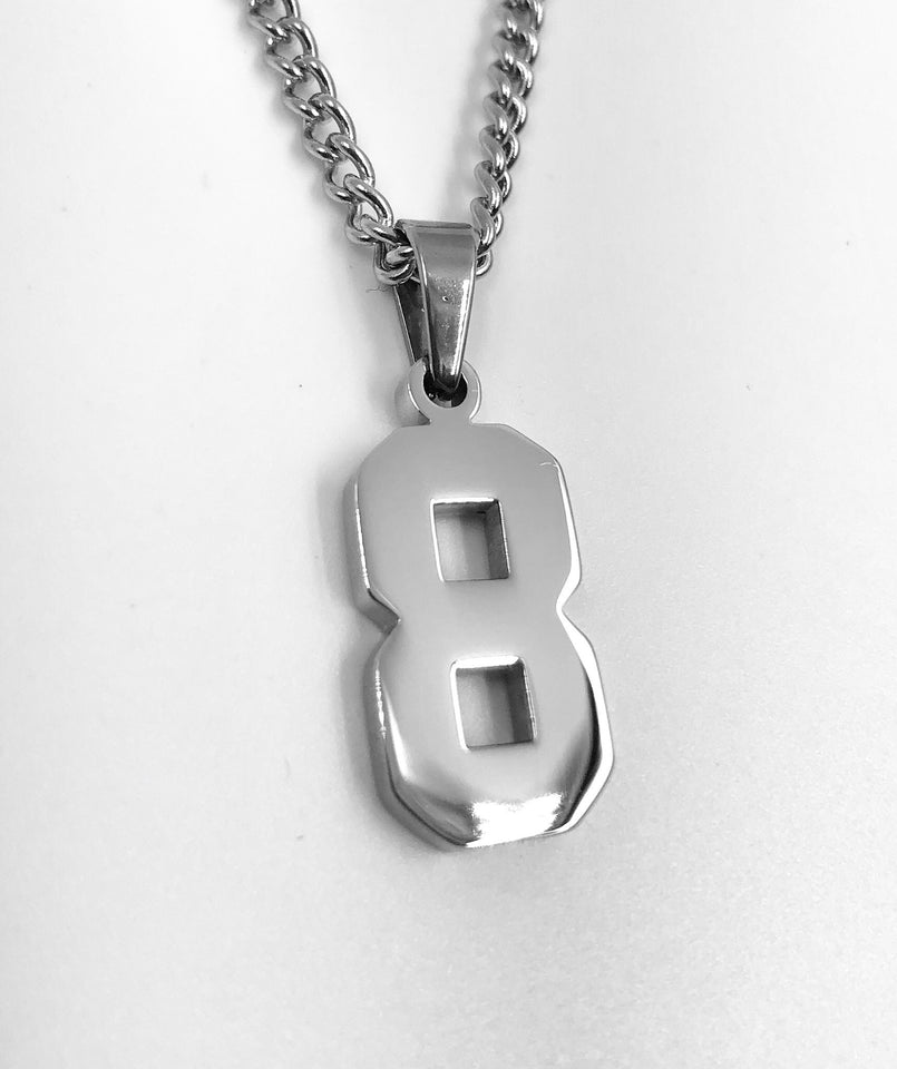 Stainless Jersey Number Pendant with Chain Necklace