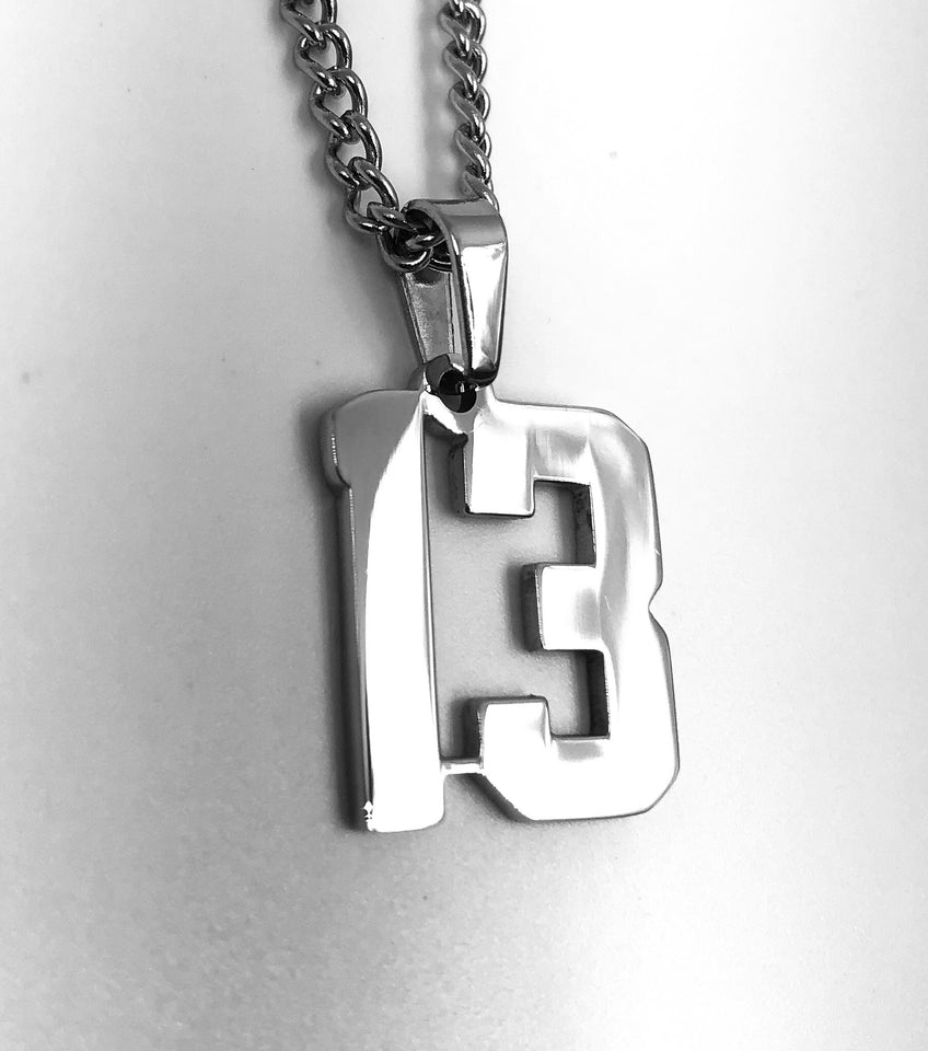 Stainless Jersey Number Pendant with Chain Necklace