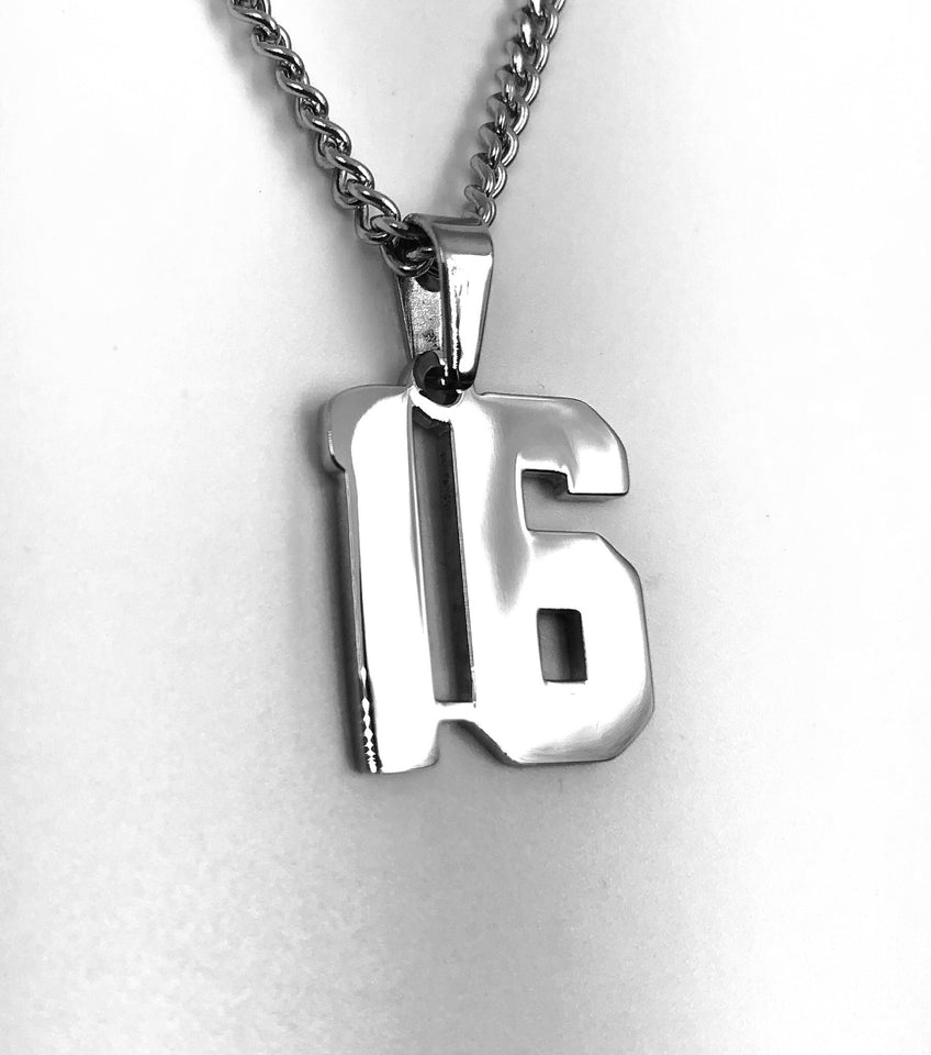 Stainless Jersey Number Pendant with Chain Necklace