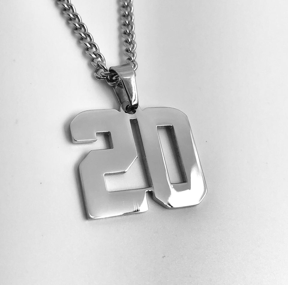 Stainless Jersey Number Pendant with Chain Necklace