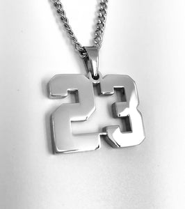 Stainless Jersey Number Pendant with Chain Necklace