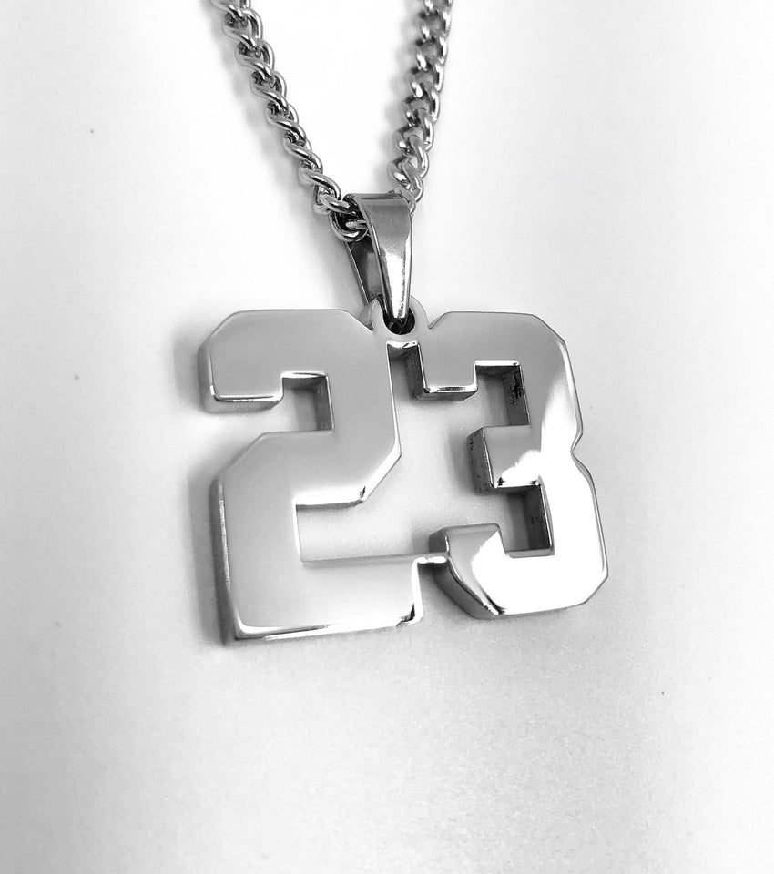 Stainless Jersey Number Pendant with Chain Necklace