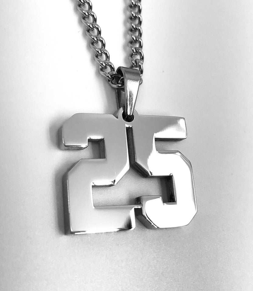 Stainless Jersey Number Pendant with Chain Necklace