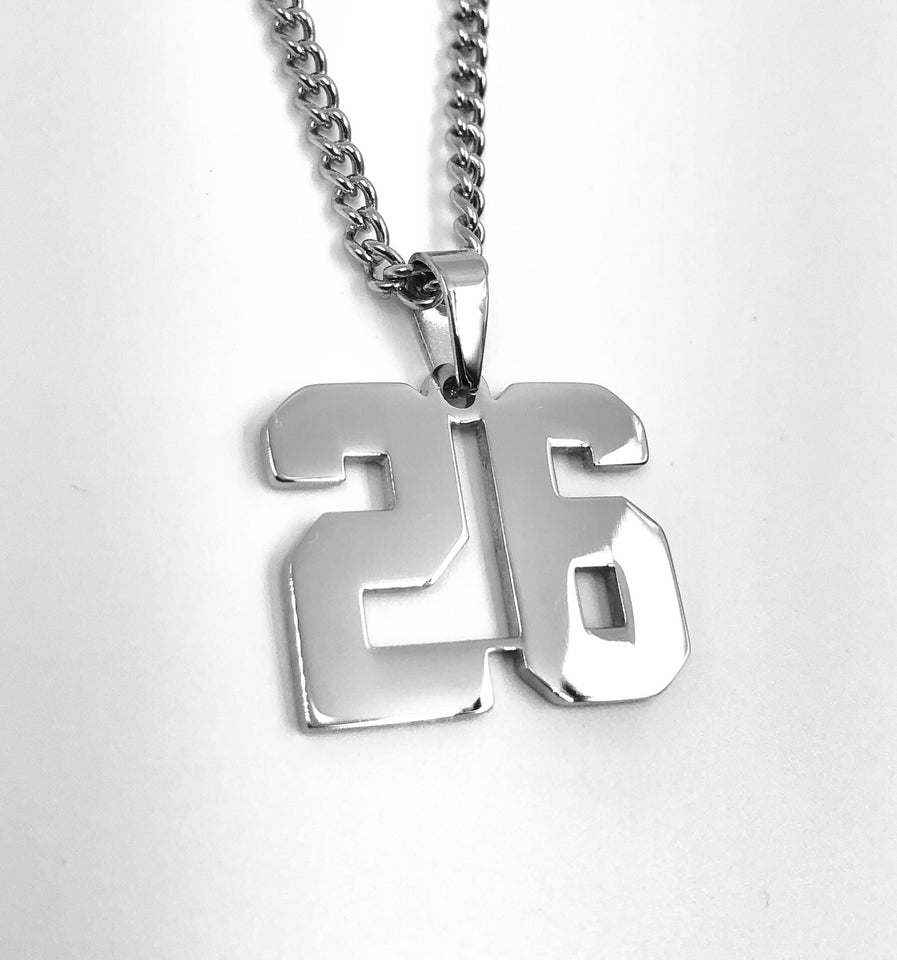 Stainless Jersey Number Pendant with Chain Necklace