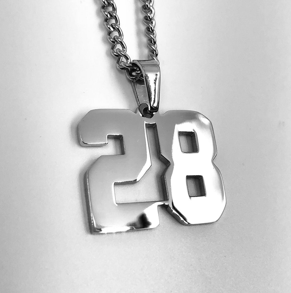 Stainless Jersey Number Pendant with Chain Necklace