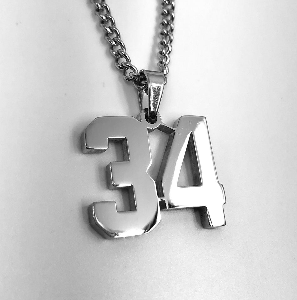 Stainless Jersey Number Pendant with Chain Necklace