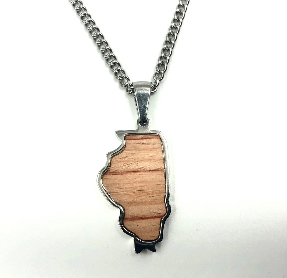 Stainless State of Mind Bat Wood Inlay Pendants and Necklace (AZ, TX, FL, CA, GA, IL, LA, MN, NJ, NY, OH WA)