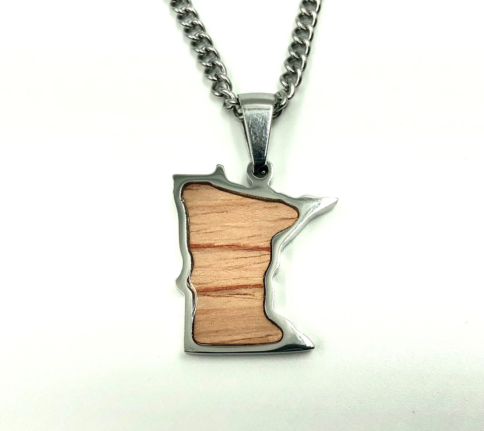 Stainless State of Mind Bat Wood Inlay Pendants and Necklace (AZ, TX, FL, CA, GA, IL, LA, MN, NJ, NY, OH WA)