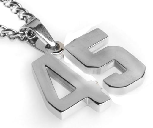 Stainless Jersey Number Pendant with Chain Necklace