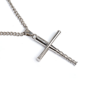 Stainless Stacked Bat Cross Pendant and Chain