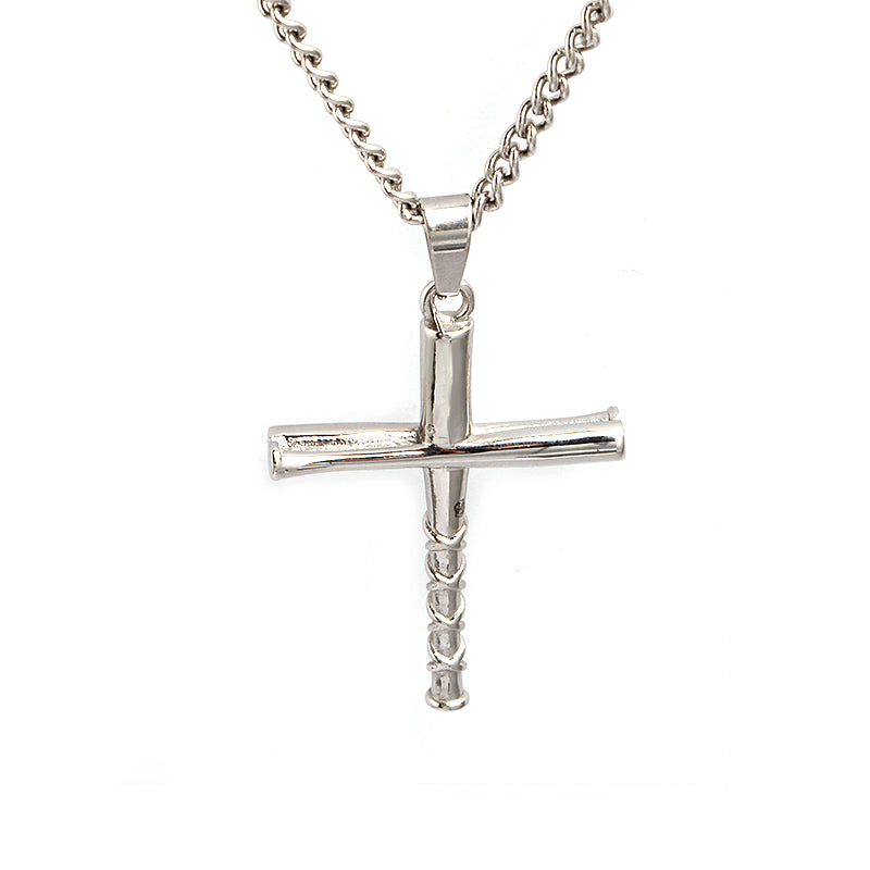 Stainless Stacked Bat Cross Pendant and Chain