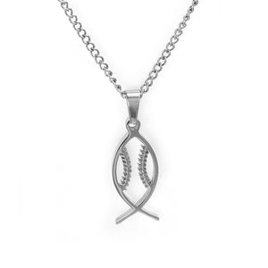 Stainless Jesus Fish Baseball Pendant and Chain