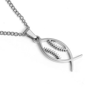 Stainless Jesus Fish Baseball Pendant and Chain