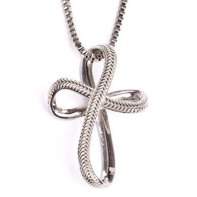 Stainless Infinity Baseball Stitch Cross with Box Chain