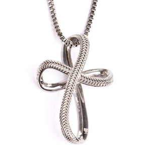 Stainless Infinity Baseball Stitch Cross with Box Chain