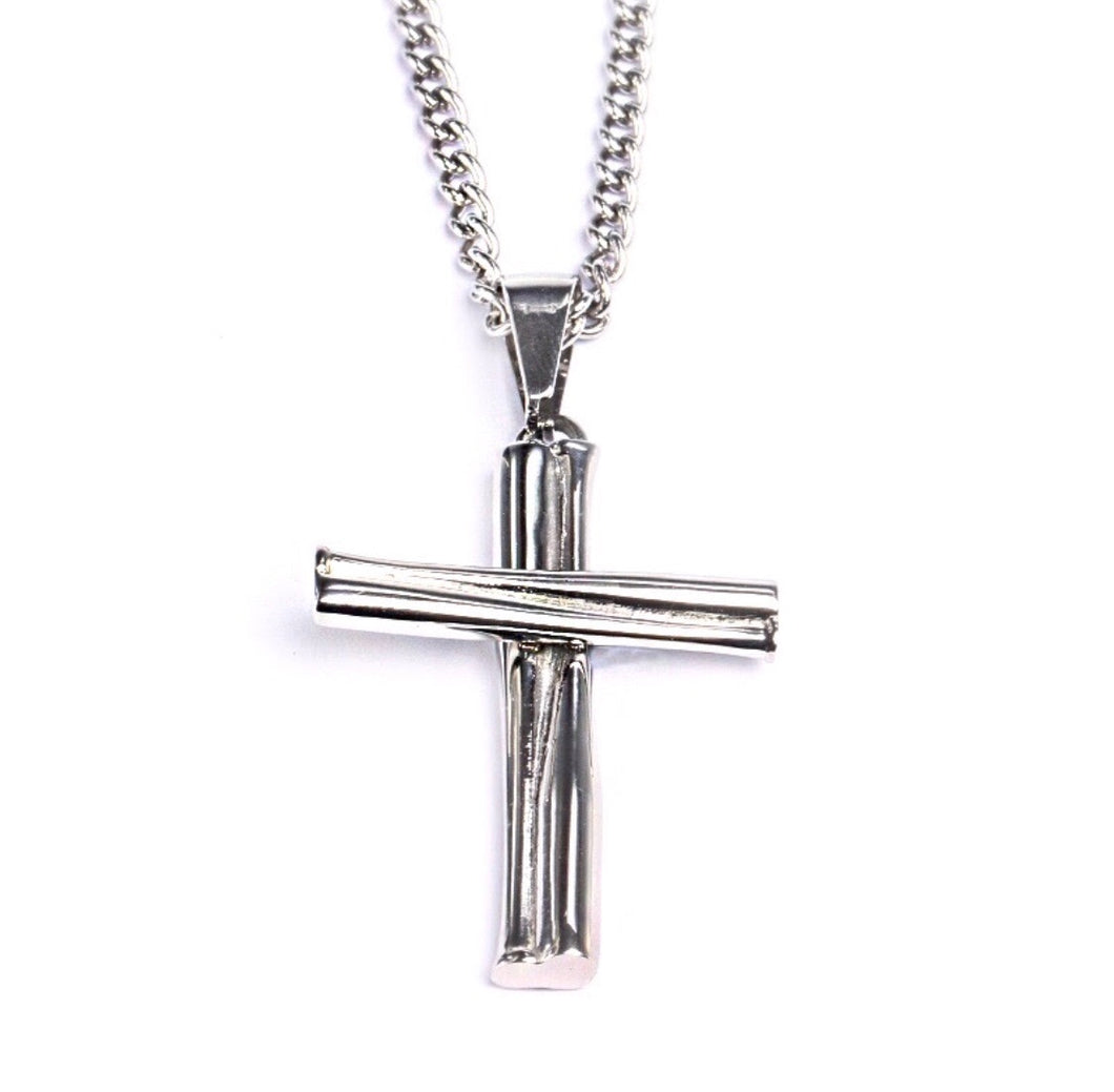 Stainless Grand Slam Stacked Cross Bat Pendant and Chain