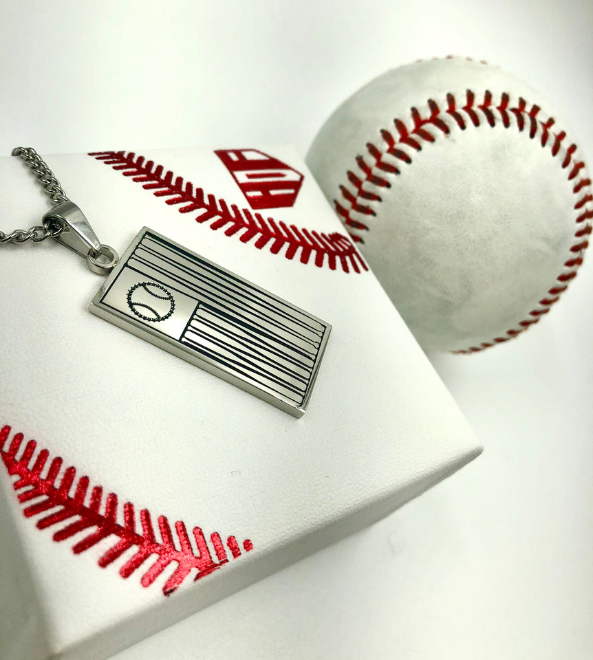 Stainless Ballplayer Flag Pendant and Chain