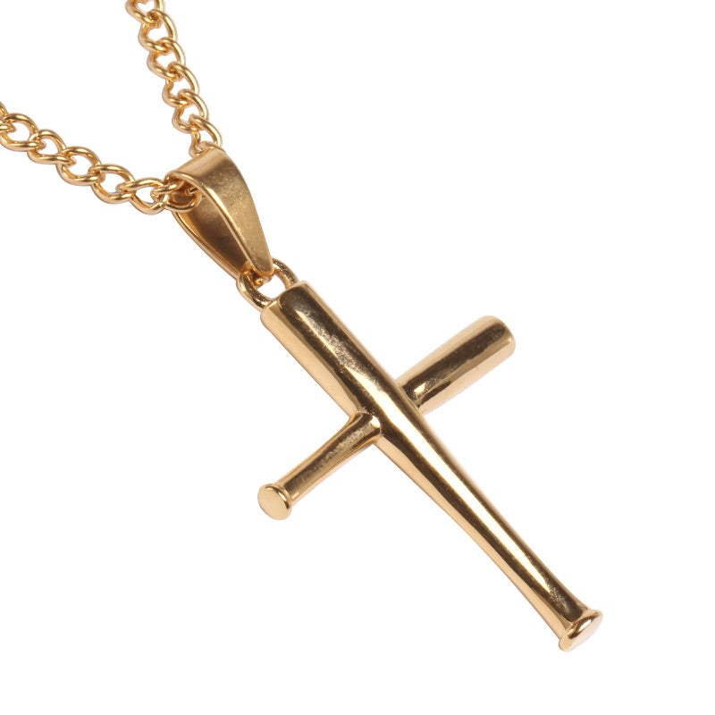 Golden Mini Bat Cross with Necklace