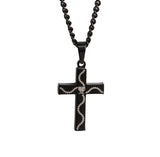 Mini Black Bat Wood Inlay Cross Pendant and Chain