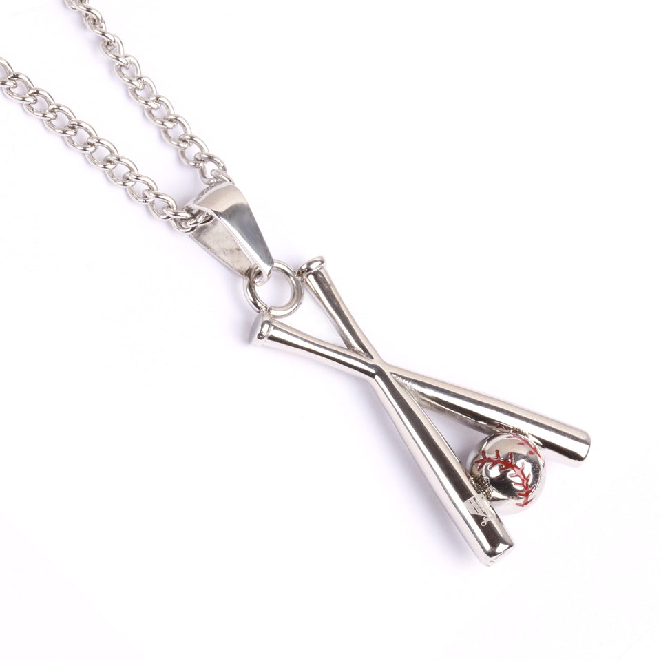 Stainless X-Baseball Bat and Necklace