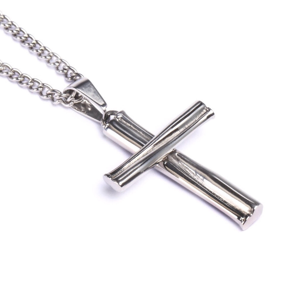 Stainless Grand Slam Stacked Cross Bat Pendant and Chain