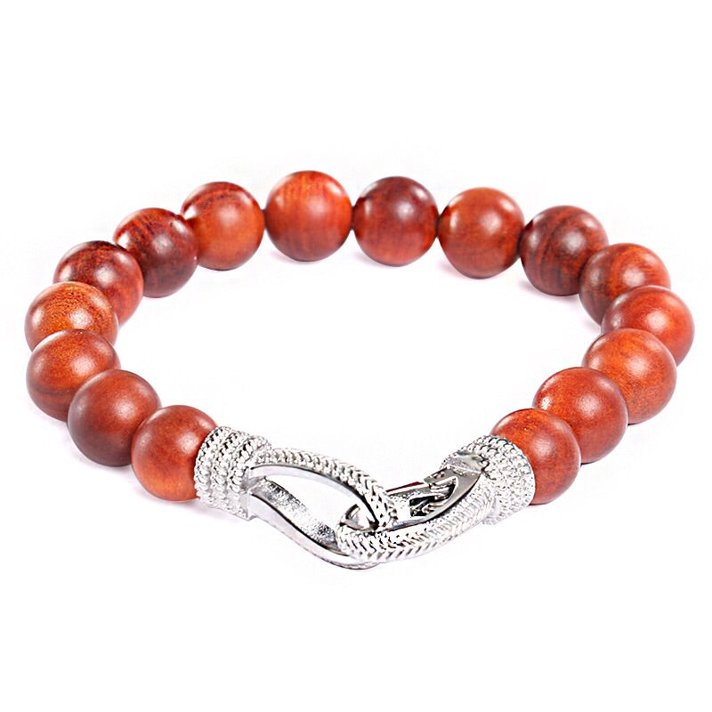 Baseball Stainless Stitch Clasped Wood Bead Bracelet