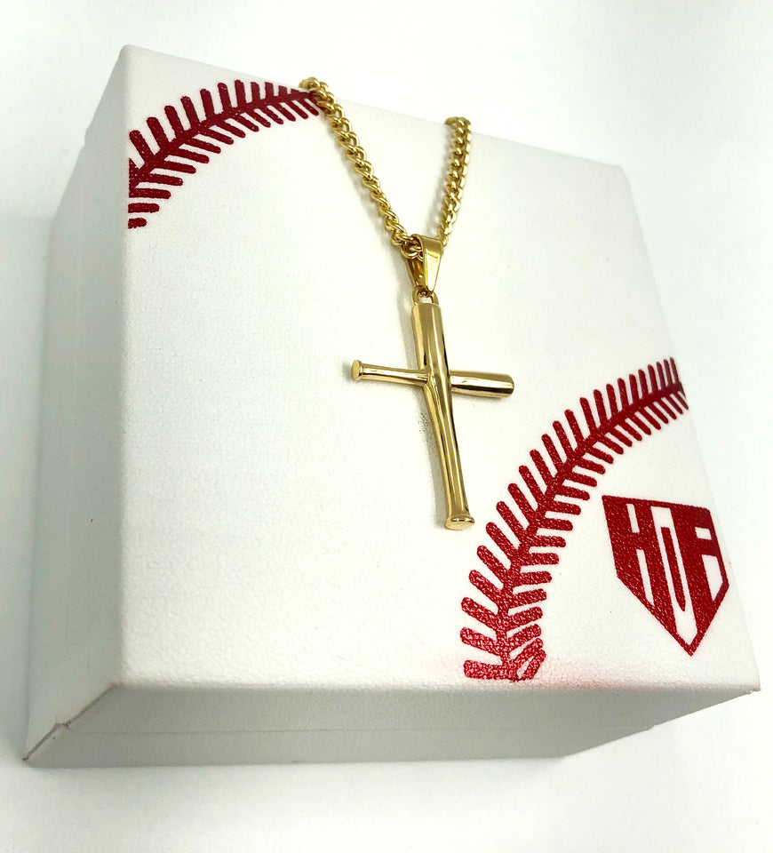 Golden Mini Bat Cross with Necklace