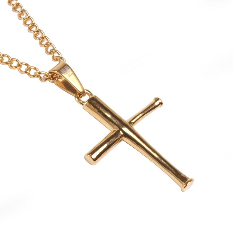 Golden Mini Bat Cross with Necklace