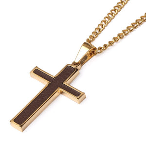 Golden Baseball Glove Leather Inlay Cross and Chain (FREE SHIPPING)