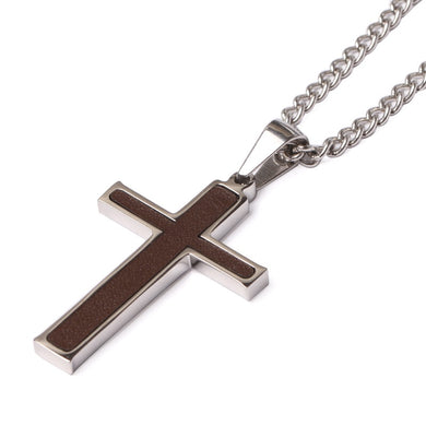 Stainless Baseball Glove Leather Inlay Cross and Chain (FREE SHIPPING)