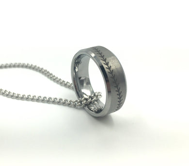 Tungsten 8mm Silver Ring With Baseball Stitching