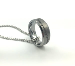 Tungsten 8mm Silver Ring With Baseball Stitching