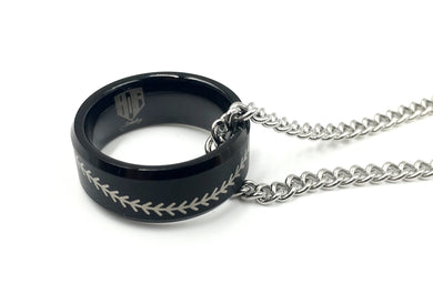Tungsten 8mm Black Ring With Baseball Stitching
