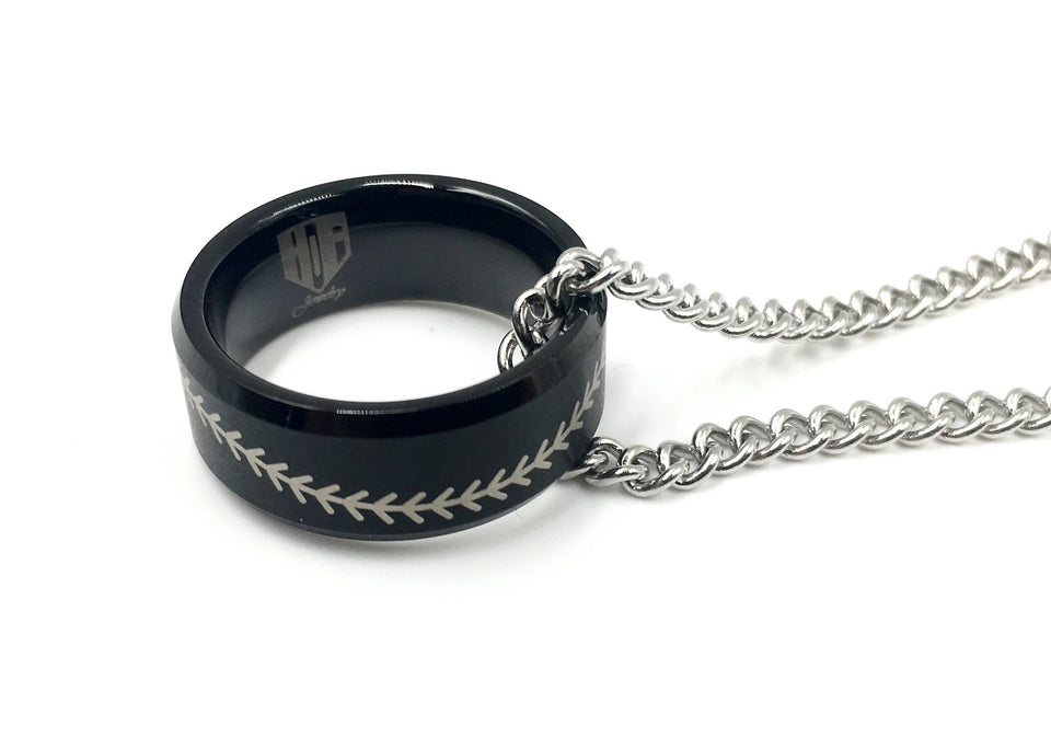 Tungsten 8mm Black Ring With Baseball Stitching
