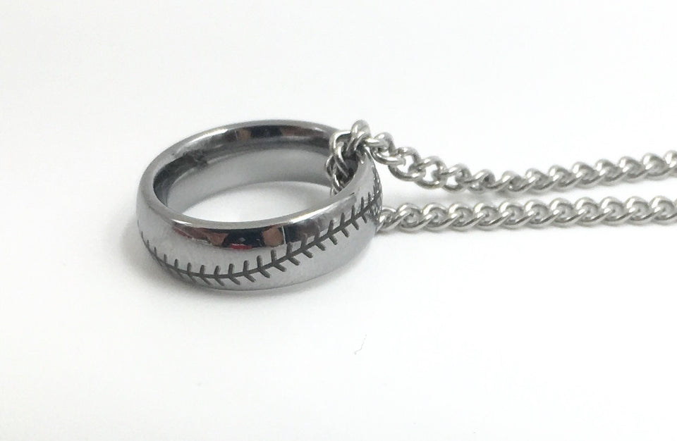 Tungsten 6mm Stainless Ring With Baseball Stitching