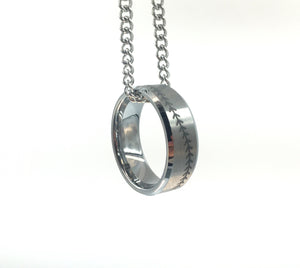Tungsten 8mm Silver Ring With Baseball Stitching