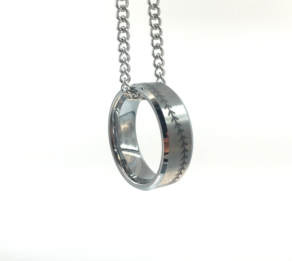 Tungsten 8mm Silver Ring With Baseball Stitching